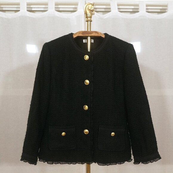 Vintage 90s Joan Rivers Black Tweed Gold Button Blazer Jacket - Picture 1 of 7